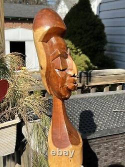 Henry Wallace Wood Carving Signed Bahamas 1989 Cubist Caribbean Folk Art Tiki