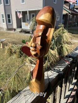 Henry Wallace Wood Carving Signed Bahamas 1989 Cubist Caribbean Folk Art Tiki