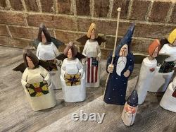 Hollins & Hollins Folk Art Angel Set Hand-Carved Wood