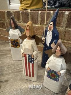 Hollins & Hollins Folk Art Angel Set Hand-Carved Wood