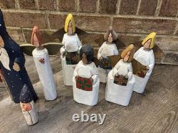 Hollins & Hollins Folk Art Angel Set Hand-Carved Wood