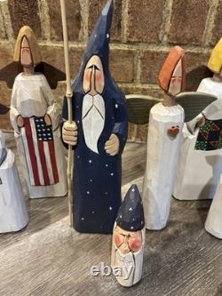 Hollins & Hollins Folk Art Angel Set Hand-Carved Wood