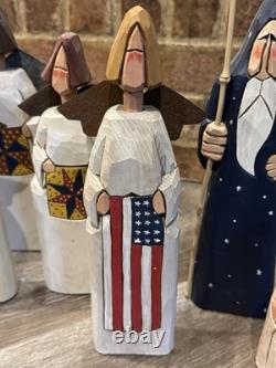 Hollins & Hollins Folk Art Angel Set Hand-Carved Wood