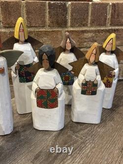 Hollins & Hollins Folk Art Angel Set Hand-Carved Wood
