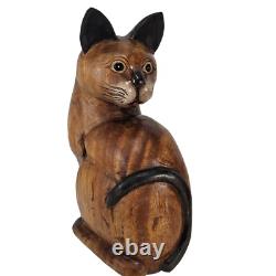 Huge Hand Carved Folk Art Siamese Cat & Kittens Sculpture Thailand 4 pc 20.5