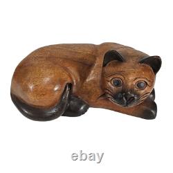 Huge Hand Carved Folk Art Siamese Cat & Kittens Sculpture Thailand 4 pc 20.5