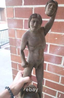 Huge Tribal Headhunter Carved Wood Sculpture Severed Head
