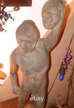 Huge Tribal Headhunter Carved Wood Sculpture Severed Head