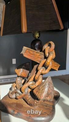 Huge Vtg Folk Art Carved Wood Nautical Captain's table Lamp Anchor MCM Sailor Huge Vtg Folk Art Carved Wood Nautical Captain's table Lamp Anchor MCM Sailor