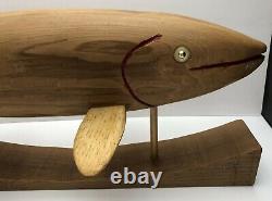Ice Fishing Decoys Sculpture Wood Hand Carved Primitive Folk Art Muskie Signed