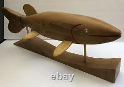 Ice Fishing Decoys Sculpture Wood Hand Carved Primitive Folk Art Muskie Signed