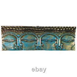 Infinite Faces Buddha Wall Sculpture Panel Hand Carved Bali art Turquoise