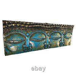 Infinite Faces Buddha Wall Sculpture Panel Hand Carved Bali art Turquoise