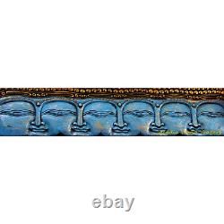 Infinite Faces Buddha Wall Sculpture Panel Hand Carved Painted Balinese art Blue