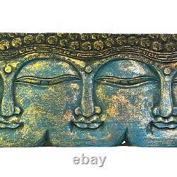 Infinite Faces Buddha Wall Sculpture Panel Hand Carved Painted Balinese art Blue