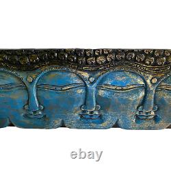 Infinite Faces Buddha Wall Sculpture Panel Hand Carved Painted Balinese art Blue