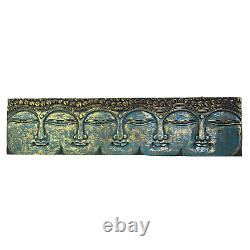 Infinite Faces Buddha Wall Sculpture Panel Hand Carved Painted Balinese art Blue