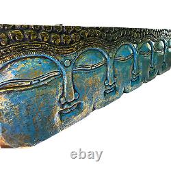 Infinite Faces Buddha Wall Sculpture Panel Hand Carved Painted Balinese art Blue