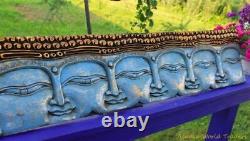 Infinite Faces Buddha Wall Sculpture Panel Hand Carved Painted Balinese art Blue