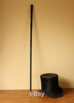 Irish Bog Oak Folk Art Snake Walking Stick Cane. Carved Clover, Fern Leaf. C1900