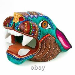JAGUAR CAT HEAD Oaxacan Alebrije Wood Carving Mexican Folk Art Sculpture