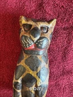 JAGUAR HAND CARVED WOOD PRIMATIVE FOLK ART 9x3.5x3.5 INCHES