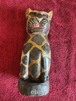 JAGUAR HAND CARVED WOOD PRIMATIVE FOLK ART 9x3.5x3.5 INCHES