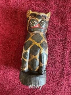 JAGUAR HAND CARVED WOOD PRIMATIVE FOLK ART 9x3.5x3.5 INCHES