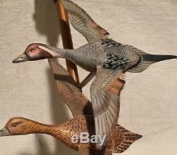 JAMES AHEARN Folk Art Lamp Miniature CARVED PAINTED Wooden PINTAIL Decoys 1950