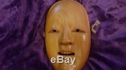 JAPANESE ASIAN INDIGENOUS ANTIQUE FOLK ART WOOD WOODEN VINTAGE CARVED Noh MASK