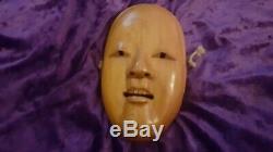 JAPANESE ASIAN INDIGENOUS ANTIQUE FOLK ART WOOD WOODEN VINTAGE CARVED Noh MASK