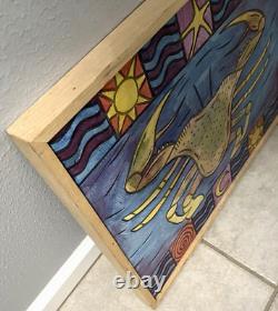 JUBILEE SQUARES Folk Art Mardi Gras Vtg Frame Wood Hand Made Carved Crab Tony K