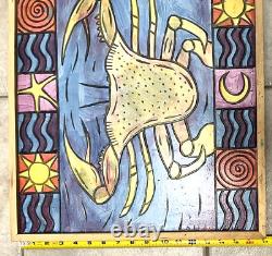 JUBILEE SQUARES Folk Art Mardi Gras Vtg Frame Wood Hand Made Carved Crab Tony K