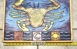 JUBILEE SQUARES Folk Art Mardi Gras Vtg Frame Wood Hand Made Carved Crab Tony K