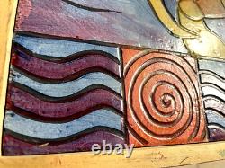 JUBILEE SQUARES Folk Art Mardi Gras Vtg Frame Wood Hand Made Carved Crab Tony K