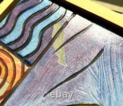 JUBILEE SQUARES Folk Art Mardi Gras Vtg Frame Wood Hand Made Carved Crab Tony K