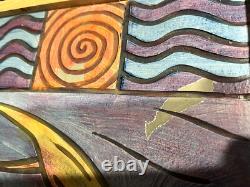 JUBILEE SQUARES Folk Art Mardi Gras Vtg Frame Wood Hand Made Carved Crab Tony K