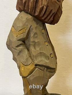 J. R. McNeill Folk Art Wood Carving, Confederate Soldier, Signed, CSA Buckle, EUC