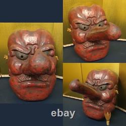 Japanese Lacquer Hand-Carved Tengu Mask 19.6inch Wall Hanging Folk Art Meiji Era