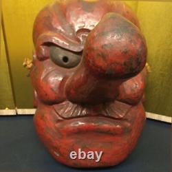 Japanese Lacquer Hand-Carved Tengu Mask 19.6inch Wall Hanging Folk Art Meiji Era