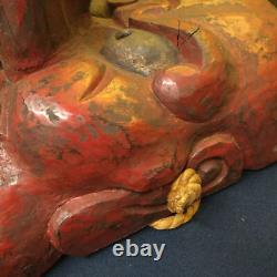 Japanese Lacquer Hand-Carved Tengu Mask 19.6inch Wall Hanging Folk Art Meiji Era
