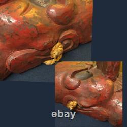 Japanese Lacquer Hand-Carved Tengu Mask 19.6inch Wall Hanging Folk Art Meiji Era
