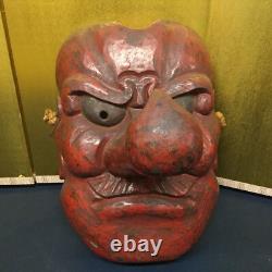 Japanese Lacquer Hand-Carved Tengu Mask 19.6inch Wall Hanging Folk Art Meiji Era