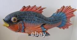 Japanese Lifesize Folk Art Carved Handpainted 17.5 Wood Koi Good Fortune Fish