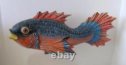 Japanese Lifesize Folk Art Carved Handpainted 17.5 Wood Koi Good Fortune Fish
