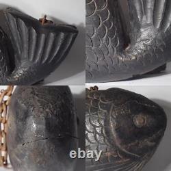 Japanese wooden Carved Jizai kagi sea bream Irori Fireplace Carp Folk art JZI106