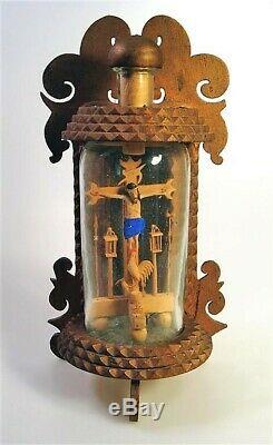 Jesus on the Cross Folk Art, Whimsy, Whimsey in a Bottle with Chip Carved Stand