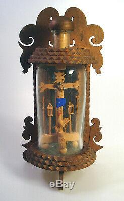 Jesus on the Cross Folk Art, Whimsy, Whimsey in a Bottle with Chip Carved Stand