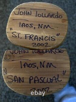 John Tollardo San Pascual & St Francis Carved Cedar Sculpture Figurines 2002