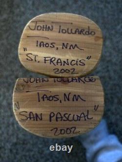 John Tollardo San Pascual & St Francis Carved Cedar Sculpture Figurines 2002